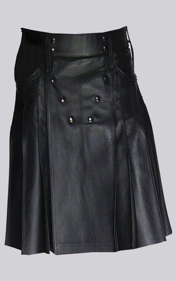 Mens Real Leather Pleated Kilt Clubwear Utility Kilt